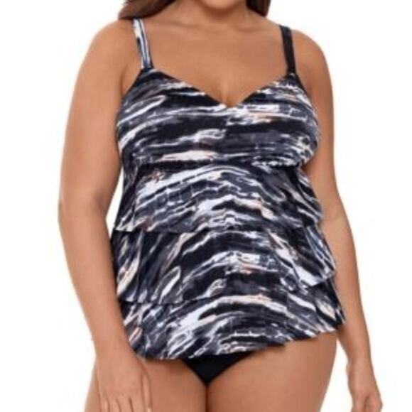 Swim Solutions Women's Plus 22W Coastal Plates Tiered Tummy Control One Piece - Picture 1 of 8